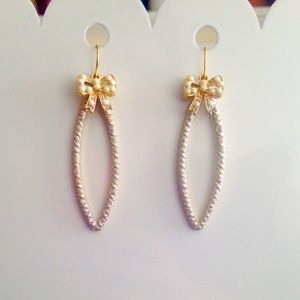 NEW Silver/ White Bow Accent Fashion Drop Earrings